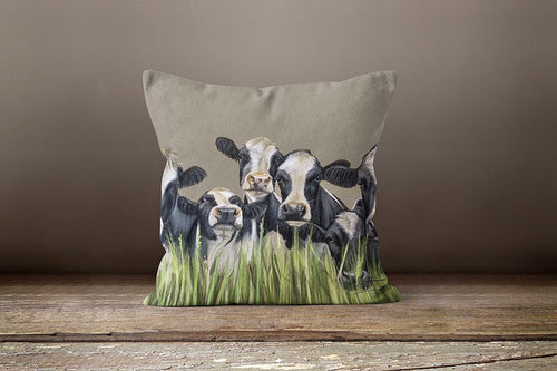Row Of Cows through Grass Square Cushion