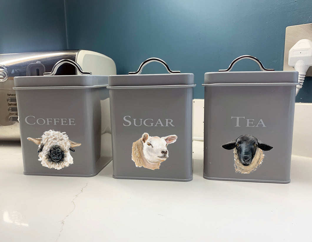 Set Of Three - Coffee, Tea and Sugar Jar - MIXED Sheep Breeds
