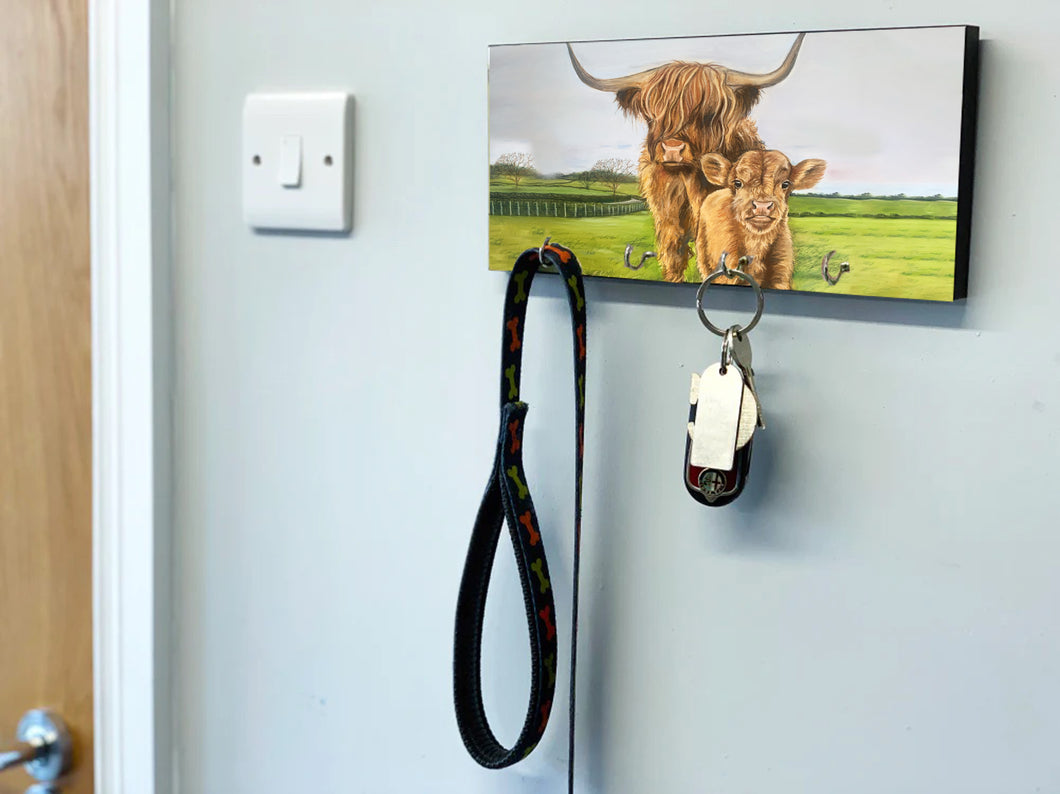 Highland Cow And Calf Key Holder