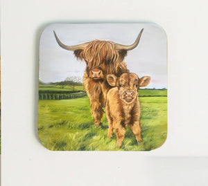Highland Cow And Calf Coaster