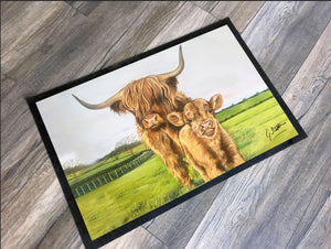 Highland Cow And Calf Floor Mat