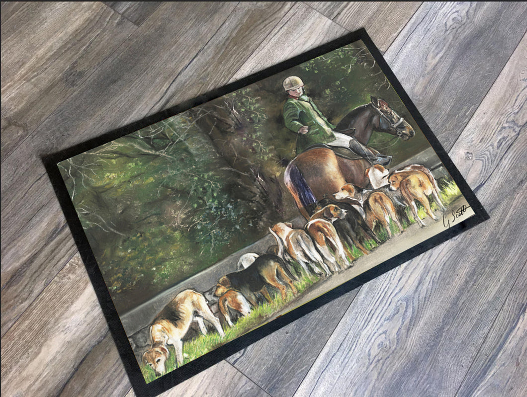 Horse and Hounds Hunting Scene Floor Mat