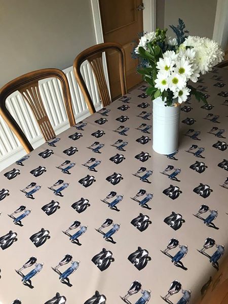Farmer Walking With Friesian Cow Oilcloth ( 1 Metre Length )