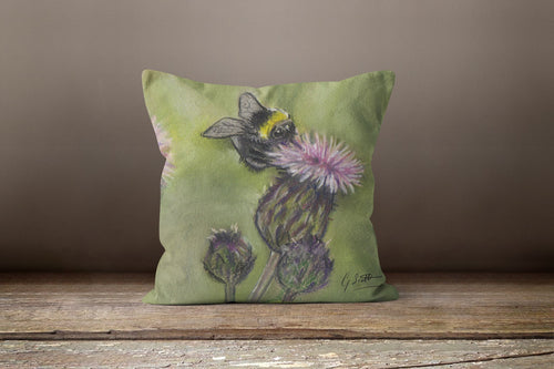 Bee On Thistle Square Cushion