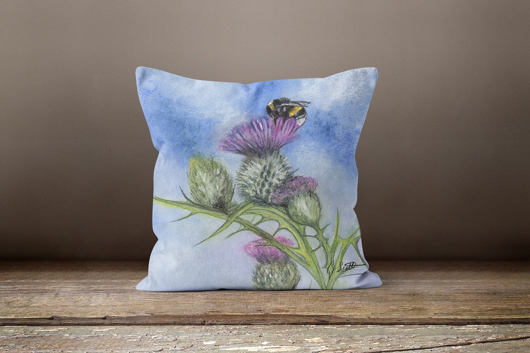 Bee On Thistle -2 Square Cushion