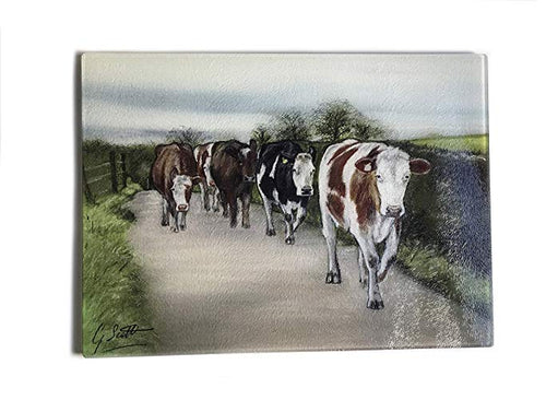 Herd Of Cows walking Road Glass Worktop Saver