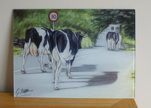 Friesian Cows Walking Road Worktop Saver