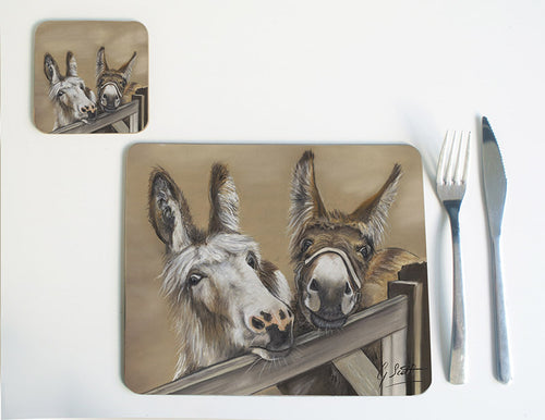Duo of Donkeys over Gate Placemat