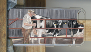Farmer with friesian cow phone case by grace scott