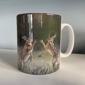 Boxing Hares Hunting Themed Mug