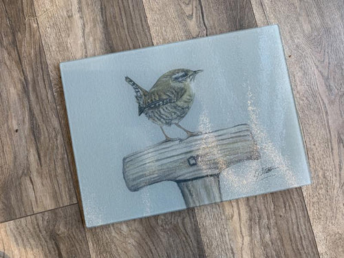 Wren On Spad Garden Bird Glass Worktop Saver