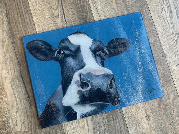 Friesian Cows Head With Blue Background Worktop Saver