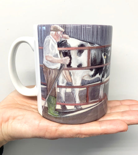 Farmer With Friesian Cow Farming Scene Mug