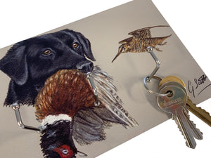 Black Labrador With Pheasant and Mallard Duck Key Holder