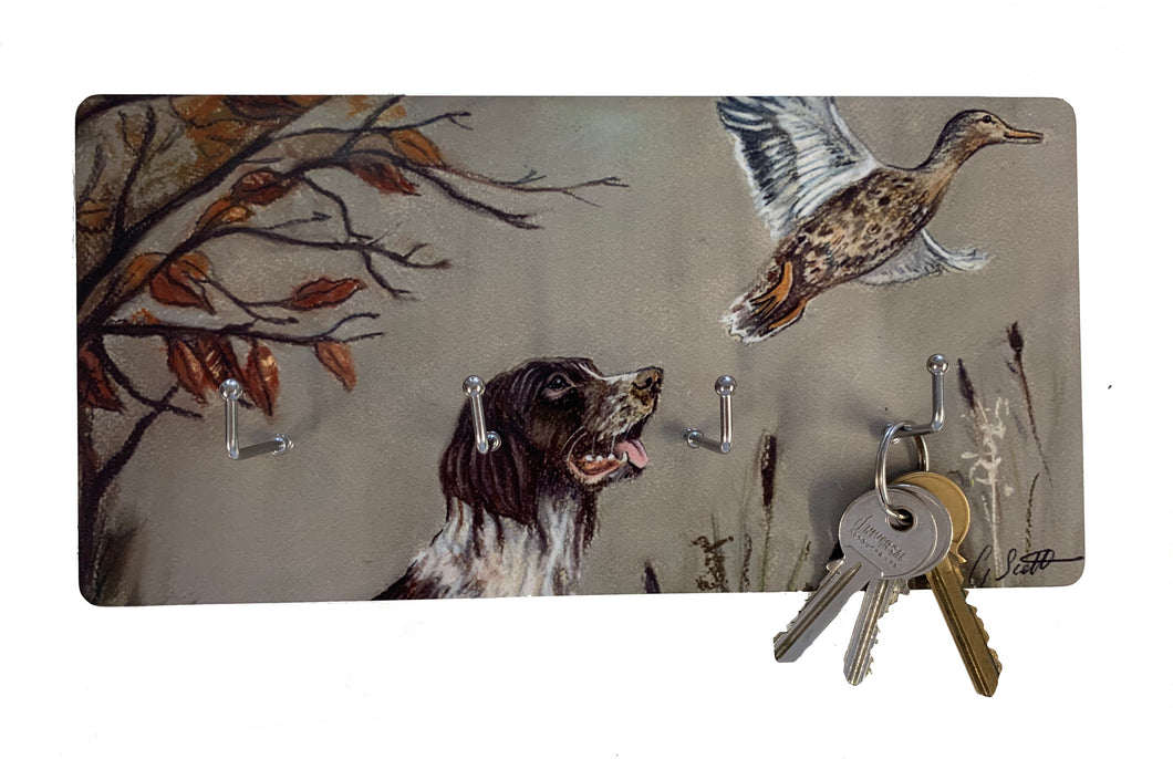 Spaniel With Pheasant Hunting Themed Key Holder