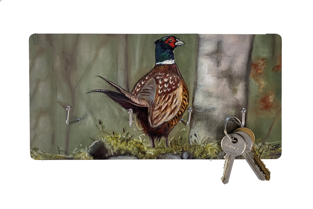 Pheasant On Stone Wall Hunting Themed Key Holder