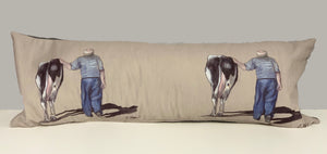Farmer With Friesian Cow Farming Scene Lumbar Cushion