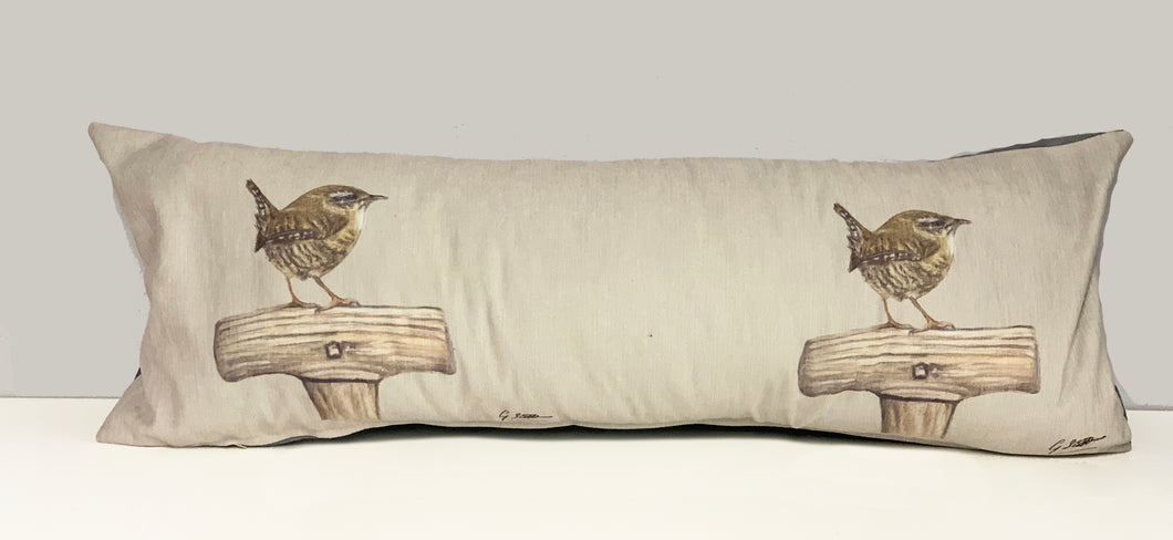 Wren On Spade Garden Birds Themed Lumbar Cushion