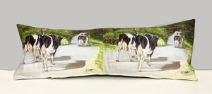 Friesian Cows Walkign Road Farming Themed Lumbar Cushion