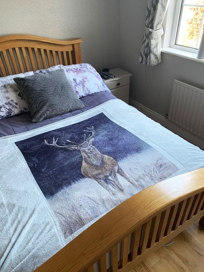 Stag In Forest Silver Grey Super Soft Blanket