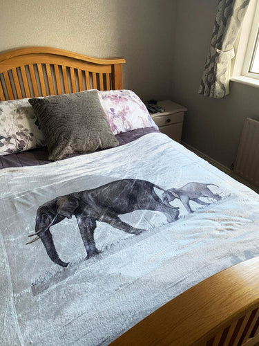 Elephants Silver Grey Super Soft Blanket