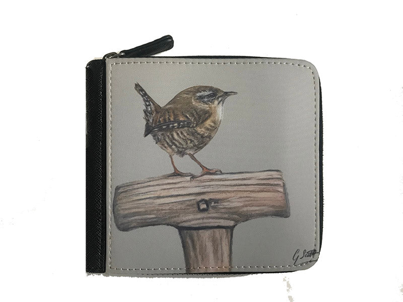 Wren On Spade Garden Bird Small Luxury Purse