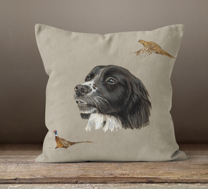 Black Spaniel Hunting Themed Square Cushion