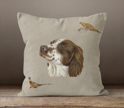 Brown Spaniel Hunting Themed Square Cushion