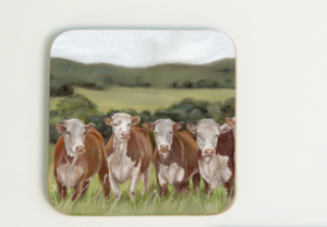 Row Of Hereford Cows Coaster