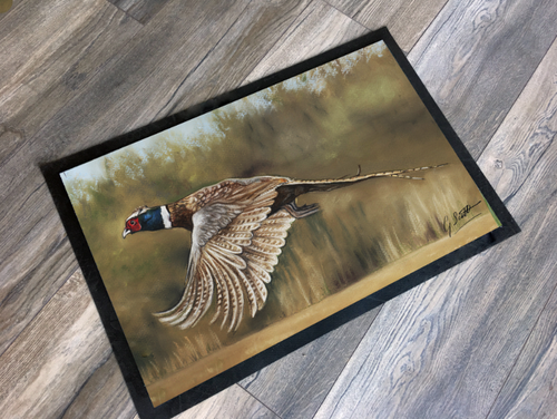 pheasant flying countrysports themed mat by grace scott