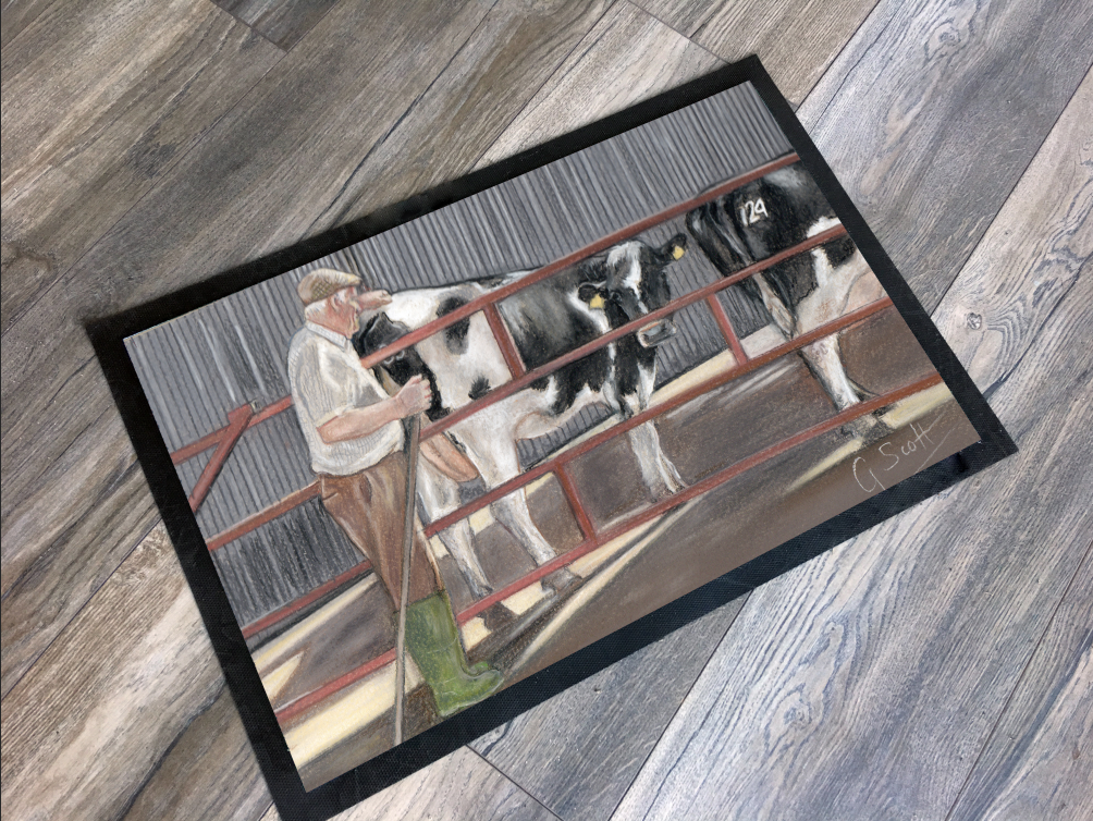 Farmer With Cow Farming Themed Mat