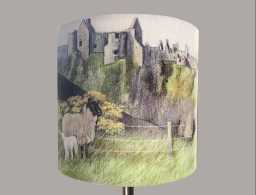 dunluce castle lampshade pastel painting by grace scott