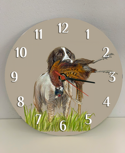 Spaniel With Pheasant Hunting Themed Clock