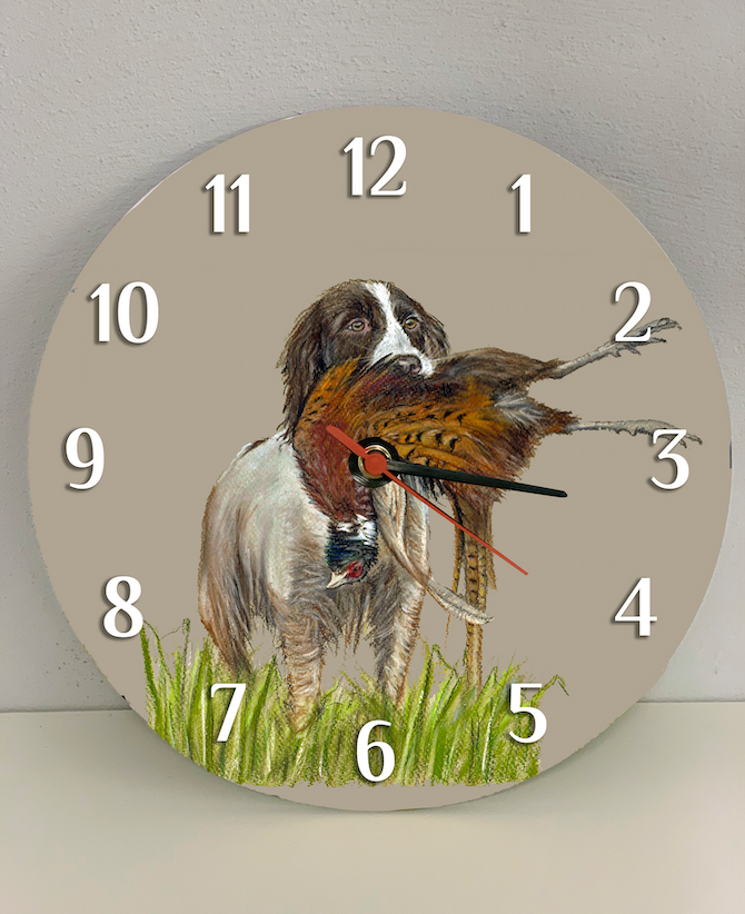 Spaniel With Pheasant Hunting Themed Clock