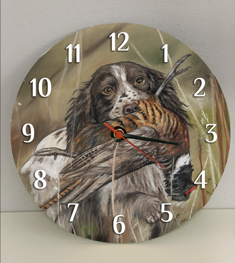 Spaniel With Pheasant Hunting Themed Clock