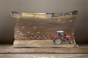 Tractor Ploughing Oblong Cushion