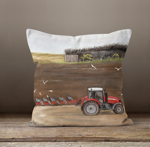 Tractor Ploughing Square Cushion
