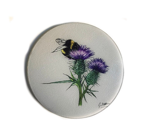 Bee on Thistle Round Glass Worktop Saver
