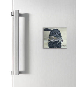 Black Spaniel With Woodcock Square Magnet