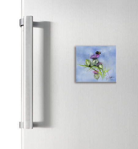 Bee On Thistle Square Magnet
