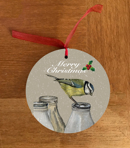 Blue Tit On Milk Bottle Hanging Decoration