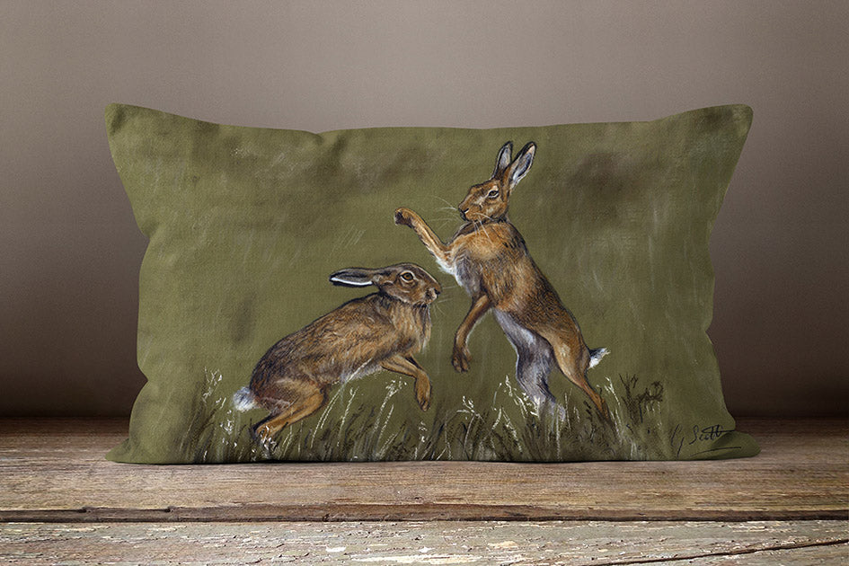 Boxing Hares Oblong 60cm x 40cm Cushion Grace Scott Art