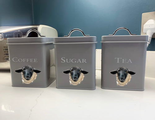 Set Of Three - Coffee, Tea and Sugar Jar - 3 Of The Same Sheep Breed