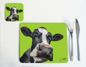 Friesian Cow Head with Green Background Placemat