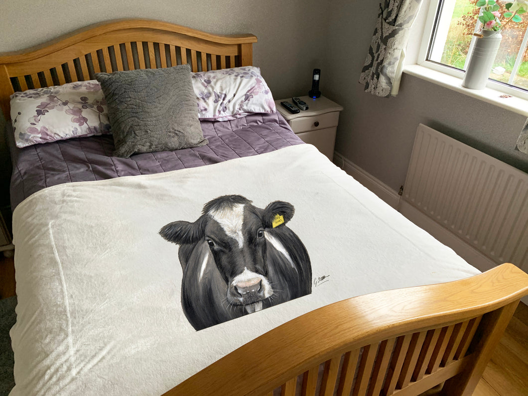 Friesian Cow With Tag Super Soft Blanket