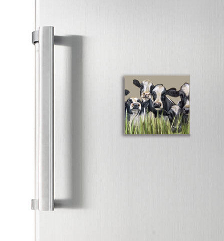Friesian Cows Through Grass Square Magnet