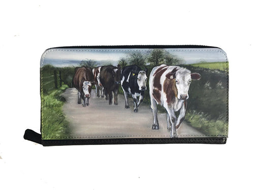 Herd Of Cattle Walking Down Lane Zipped Purse
