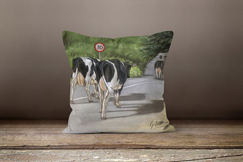 Cows Walking Road Farming Scene Square Cushion