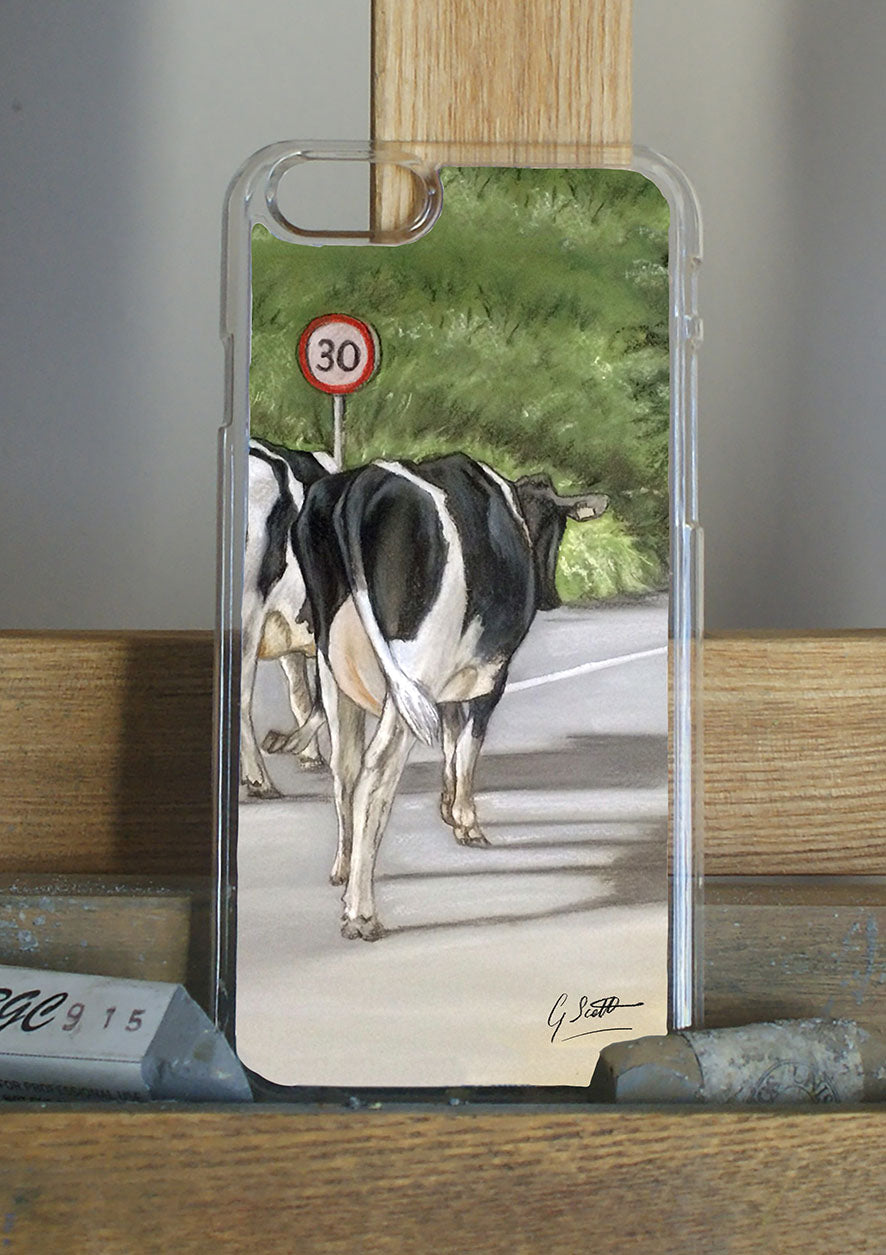 Friesian Cows Walking On Country Road Phone Case