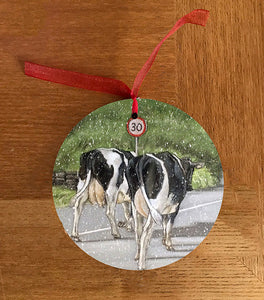 Herd Of Friesian Cows Walking Road Hanging Decoration